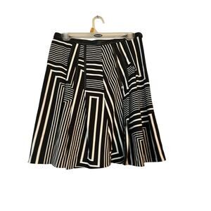 Calvin Klein Women's Geo-Print Pleated A-line Skirt 4 Black White Zip NEW